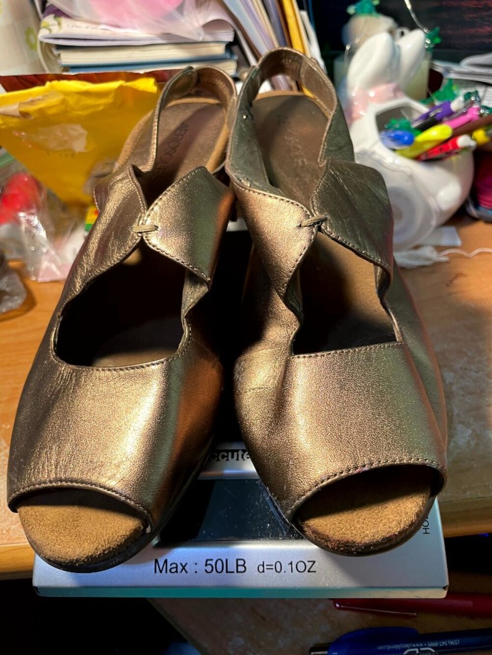 AEROSOLES METALLIC BRONZE PEEP TOE SLINGBACK SANDALS GOOD CONDITION SIZE 9